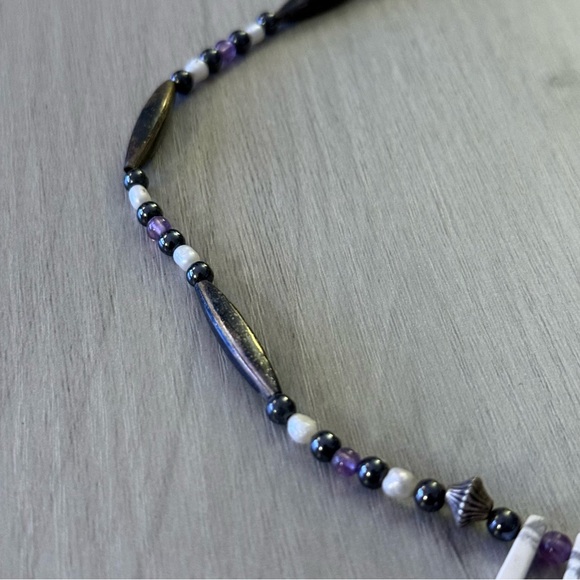 Vintage 90s Handmade Natural Stone & Pearl Necklace OOAK - Picture 3 of 6